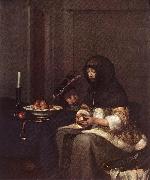 TERBORCH, Gerard Woman Peeling Apple sdy oil painting reproduction